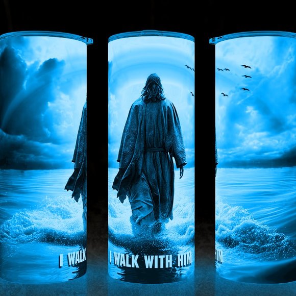 Glow in the Dark Jesus I walk with Him Religious Cup Mug Tumbler - Picture 1 of 2